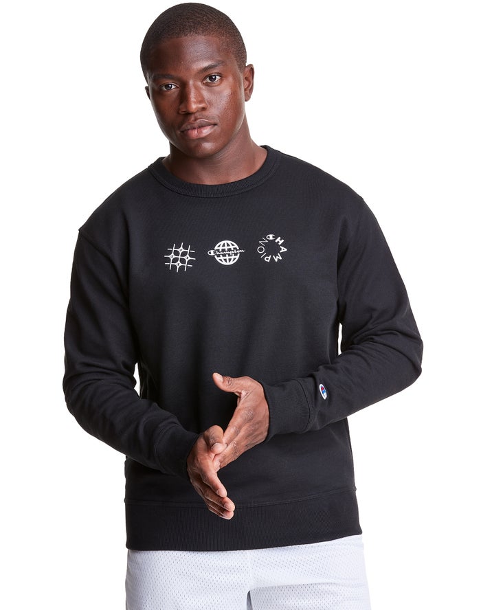 Champion Powerblend Fleece Crew Multi-Logos Sweatshirt Heren - Zwart - Belgie 4392DNYXO